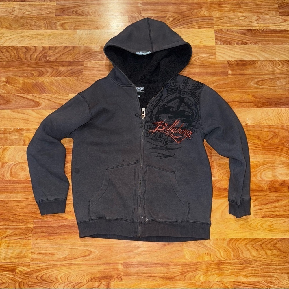 Vintage Y2K Billabong Hoodie Sherpa Lined Zip up Youth L Has Fade And Wear